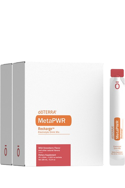 doTERRA MetaPWR Recharge supplement packaging, strawberry