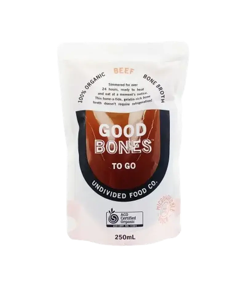 GOOD BONES TO GO 100% Certified Organic Beef Bone Broth 250ml UNDIVIDED FOOD CO.