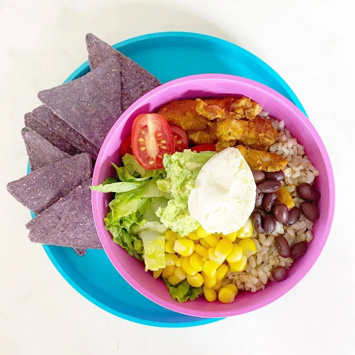 bobo & boo plant based ble plate with pink bowl