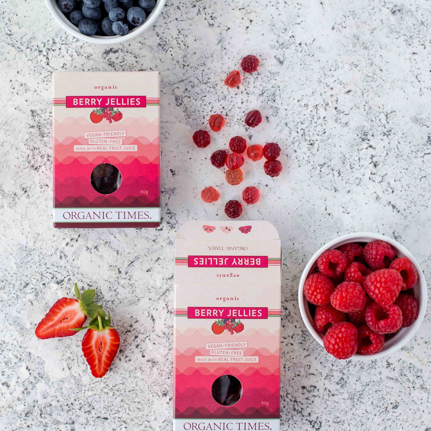 organic times berry jellies packets styled with real fruit
