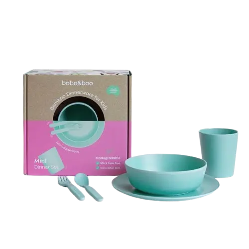 Bobo & Boo mint bamboo dinner set, eco-friendly dinnerwear for kids
