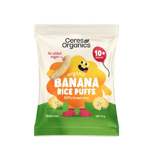 ceres organics organic rice puffs, banana, gluten free, additive free snacks