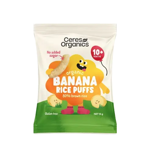 ceres organics organic rice puffs, banana, gluten free, additive free snacks