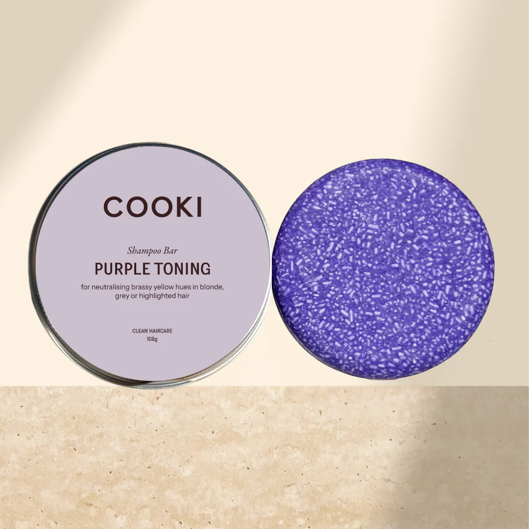 jumbo Cooki Purple Toning Shampoo Bar on a beige background