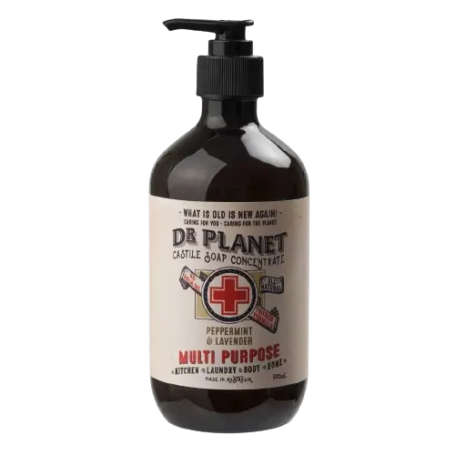 dr planet peppermint and lavender castile soap pump bottle without background