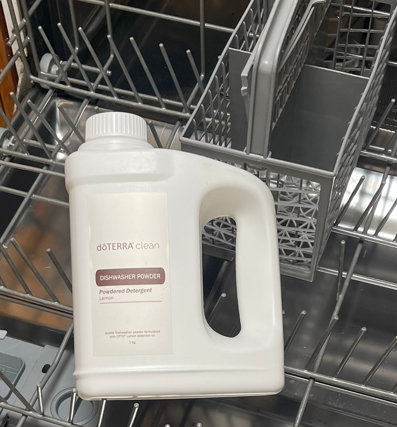 doterra clean dishwashing powder detergent in a dishwasher
