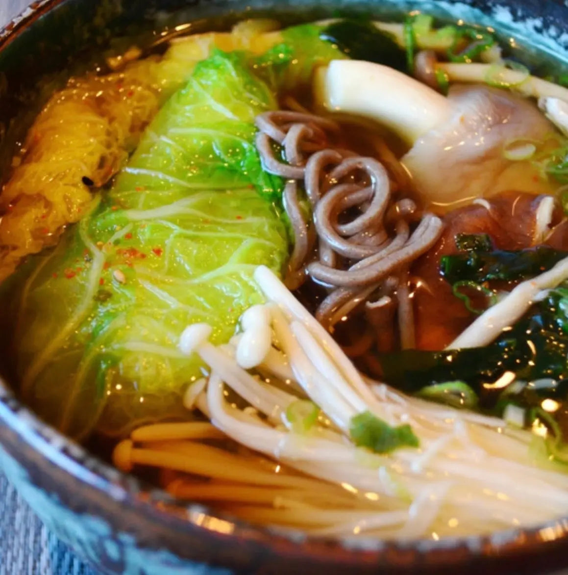 dish conatining organic buckwheat noodles