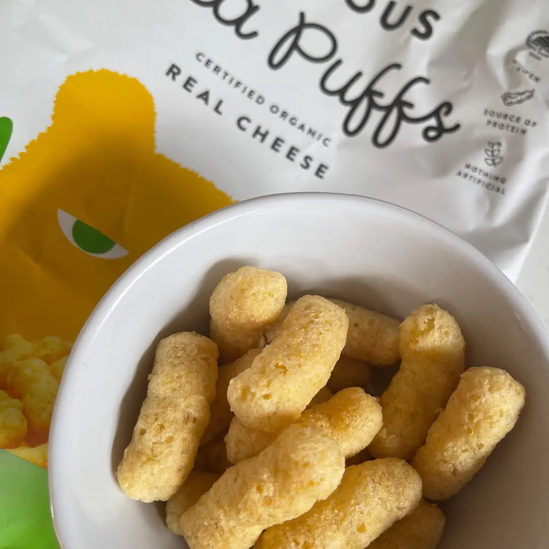 serious pea puffs real cheese in a bowl