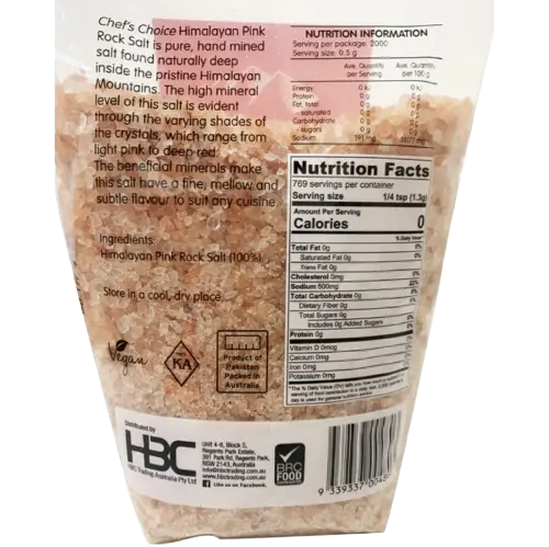 chef's choice, pink rock salt, rock salt, himalayan rock salt, back