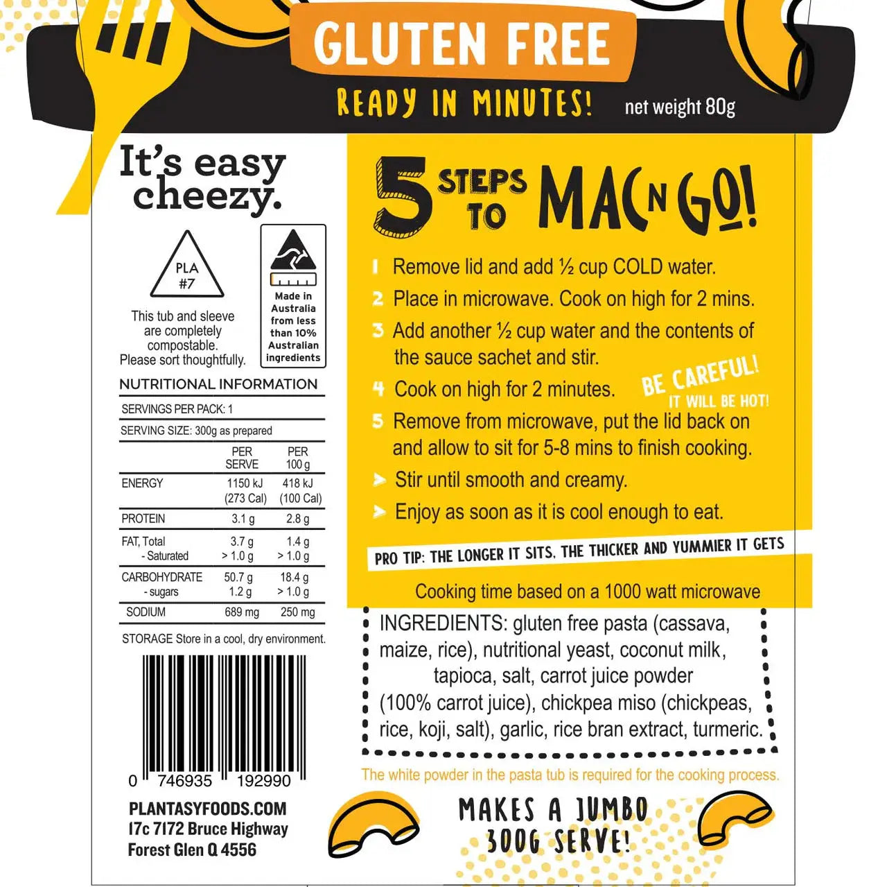 plantasy foods mac n cheez on the go sleeve details