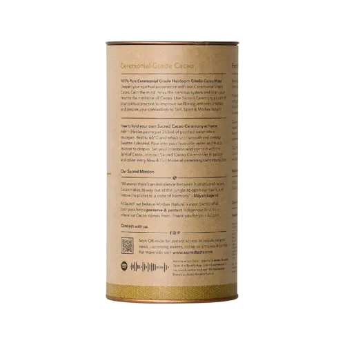 sacred taste wild crafted Ceremonial Grade Cacao - back