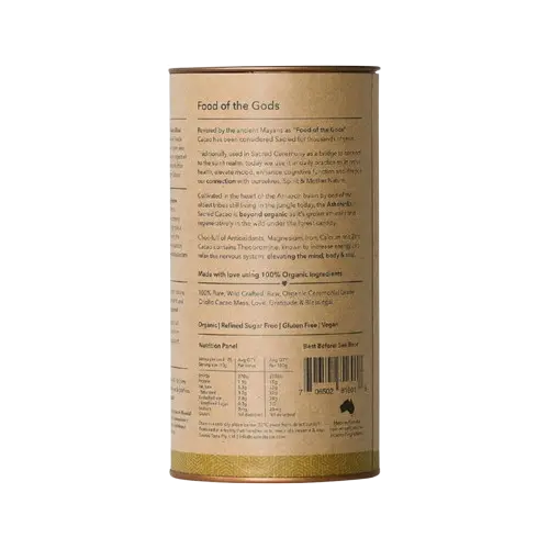 sacred taste wild crafted Ceremonial Grade Cacao, side