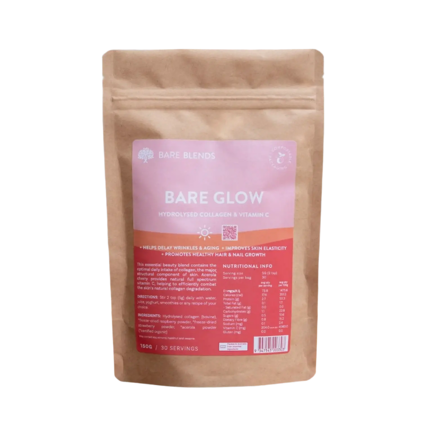 bare blends bare glow, collagen and vitamin c, additive free