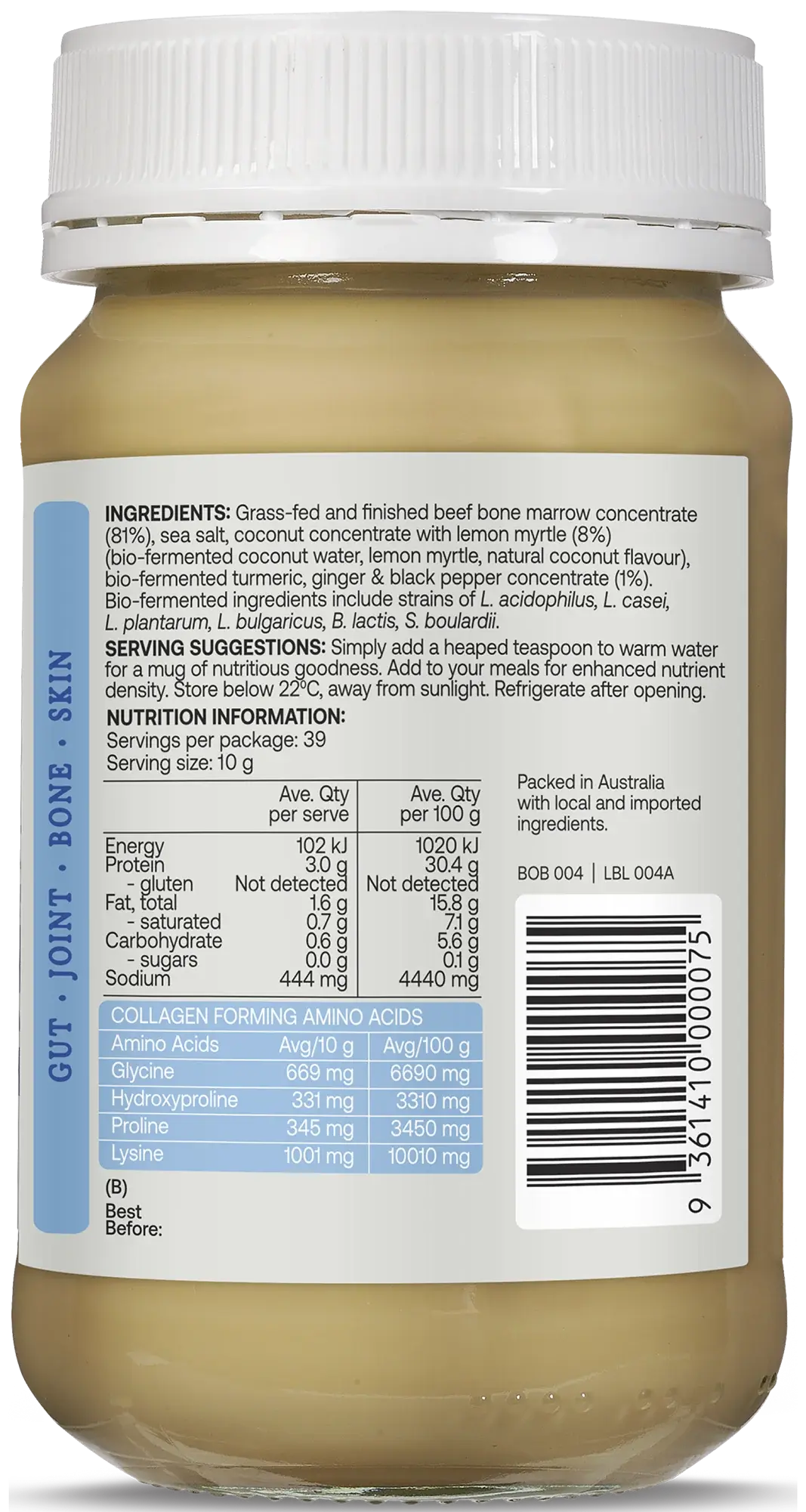 best of the bone grass fed bone broth probiotic coconut & lemon myrtle side