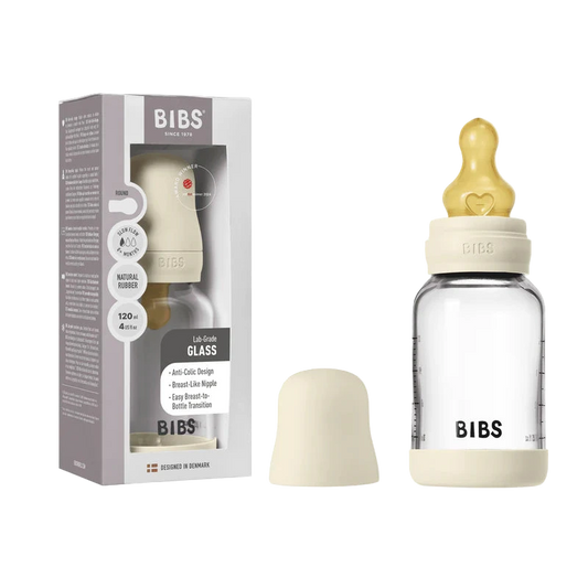 BIBS glass baby bottle with packaging on a white background