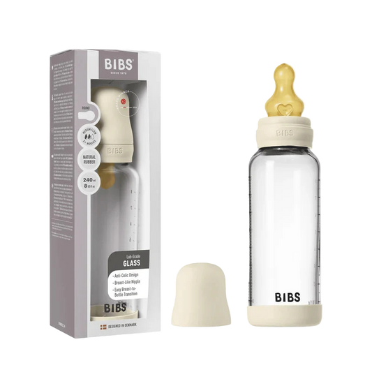 BIBS baby bottle with packaging on a white background