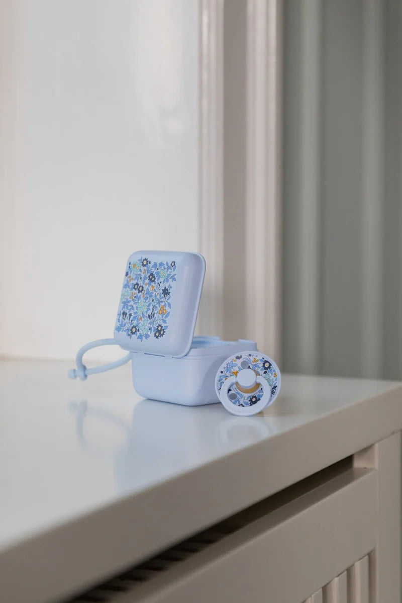 bibs round colour dummy with case, BIBS x LIBERTY Colour Dummies 2 Pack Chamomile Lawn - Baby Blue Mix