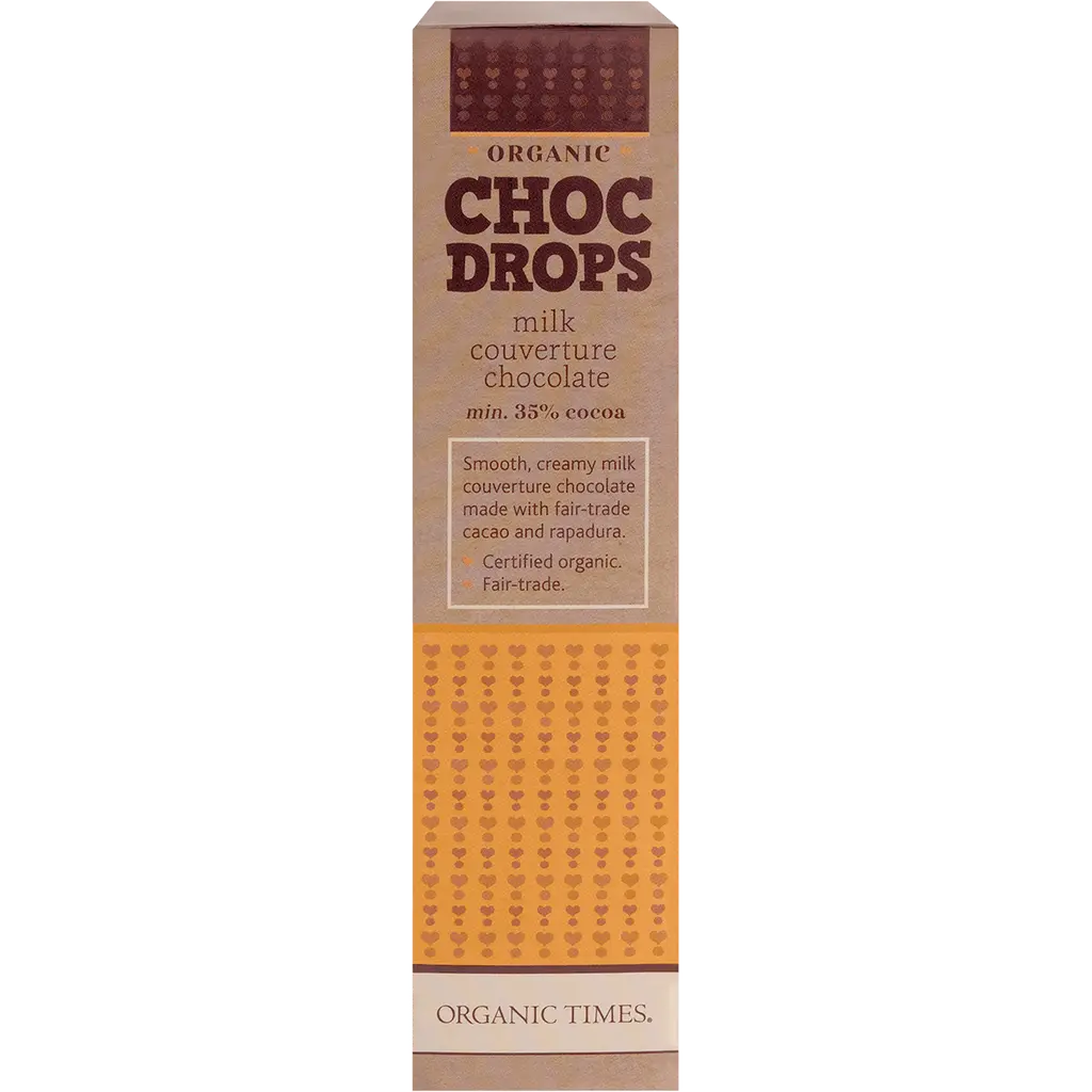 organic times milk choc drops side