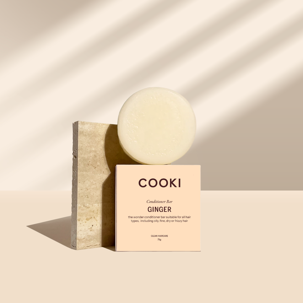 cooki haircare ginger conditioner bar with box on beige background