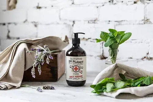 dr planet peppermint and lavender castile soap pump bottle
