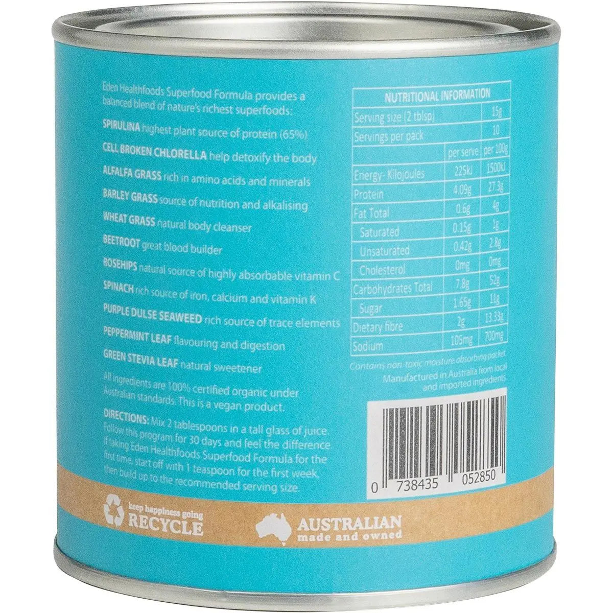 Superfood Certified Organic Greens Powder 150g EDEN HEALTHFOODS