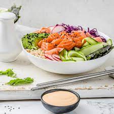 sushi bowl with Gevity RX Bone Broth Sauce - Souped-Up Sriracha