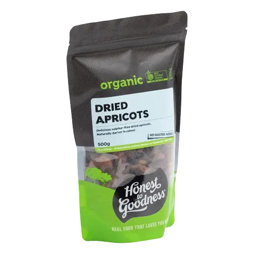 honest to goodness organic dried apricots packet, additive free