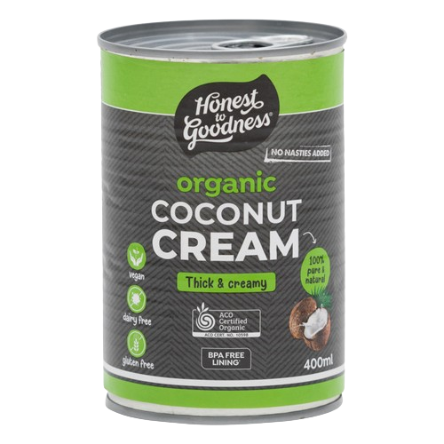 honest to goodness organic coconut cream, additive free tin