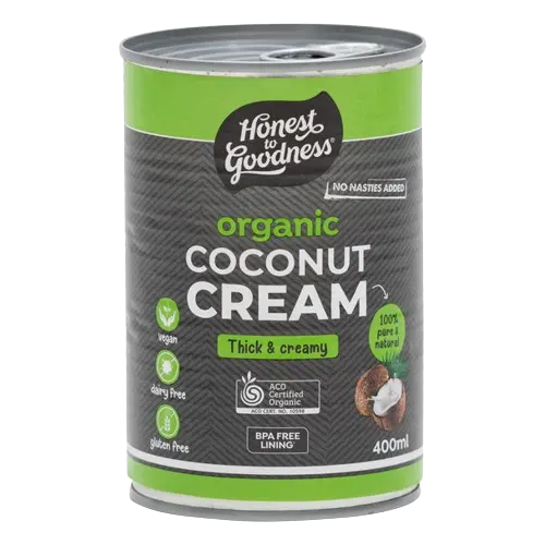 honest to goodness organic coconut cream, additive free tin