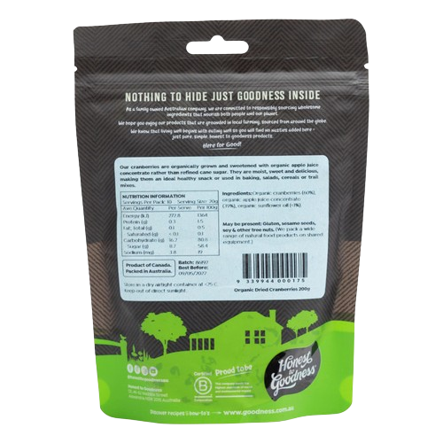 Organic Dried Cranberries 200g
