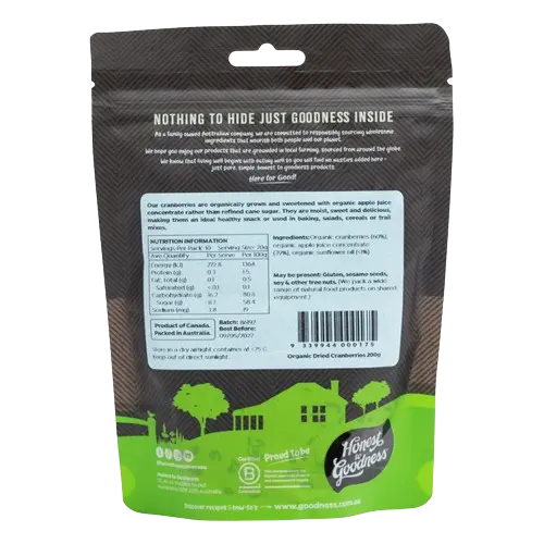 Organic Dried Cranberries 200g HONEST TO GOODNESS