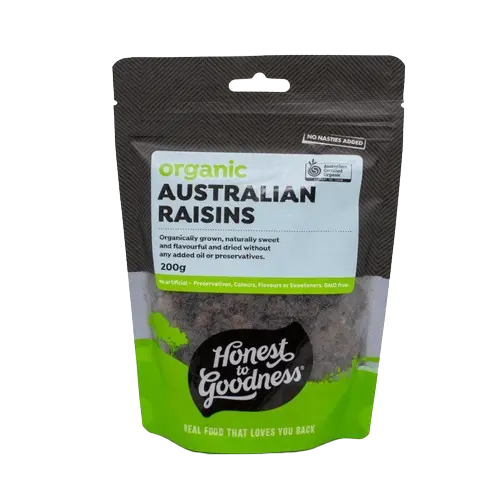 honest to goodness organic australian raisins, additive free