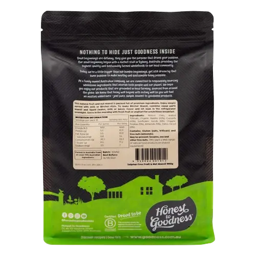 honest to goodness sulphur free muesli back