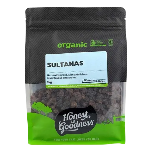 honest to goodness organic sultanas, additive free