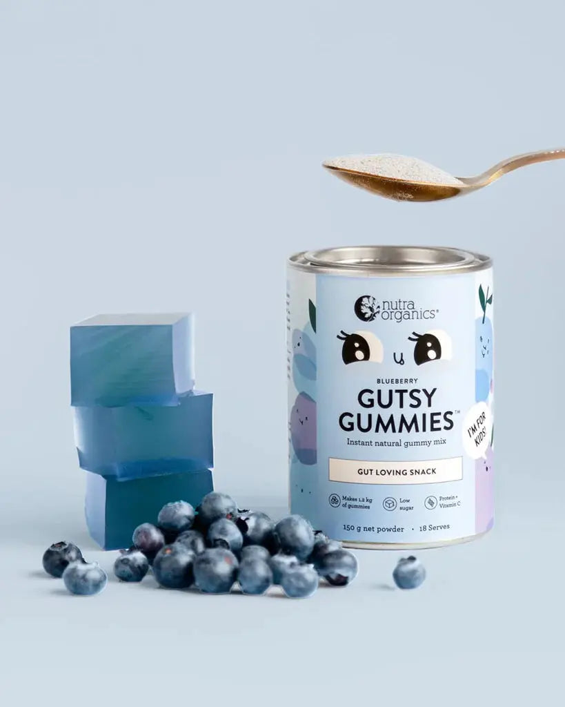 nutra organics, gutsy gummies, blueberry, additive free jelly, blueberry gutsy gummies, jelly