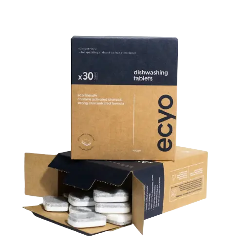 ecyo, ecyo dishwasing tablets, front, low-tox diswashing tablets