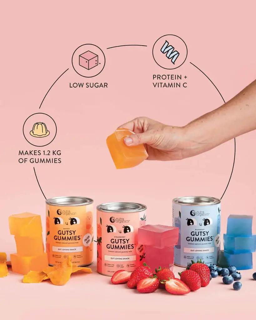 nutra organics, gutsy gummies, mango, additive free jelly, nutra organics gummies
