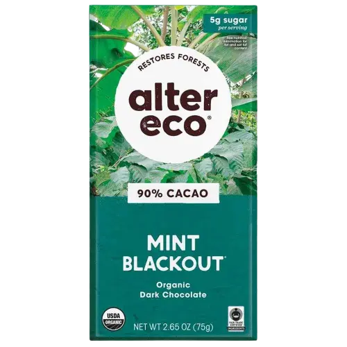 alter eco, alter eco mint blackout, organic dark chocolate, front