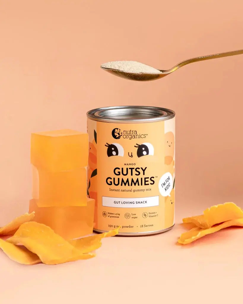 nutra organics, gutsy gummies, mango, additive free jelly, gummies