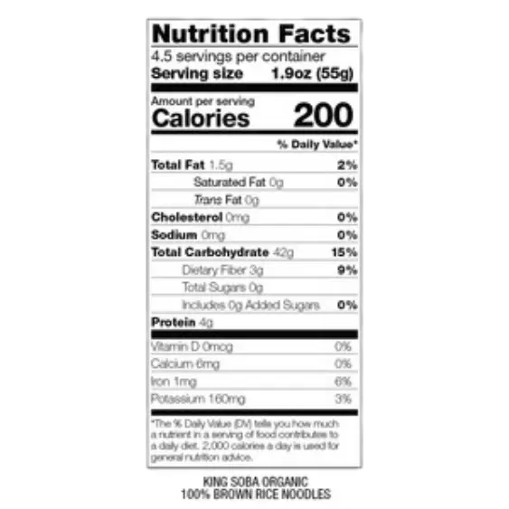 king soba organic brown rice noodles nutritional facts