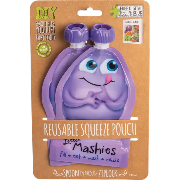 little mashies purple reusable food pouches