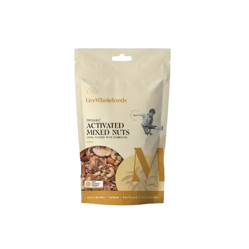 live wholefoods organic activated mixed nuts and seeds long-soaked with kombucha