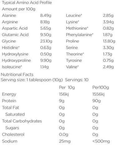 nutraviva collagen hydrolysate 100g nutritional facts