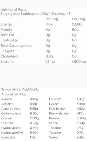 nutraviva collagen hydrolysate 450g pack nutritional facts