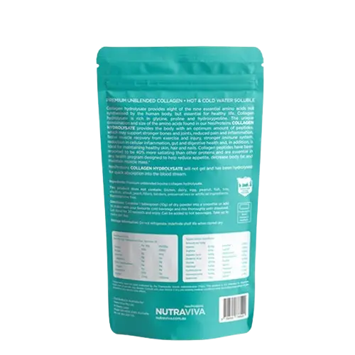 back of pack of nutraviva collagen hydrolysate 100g