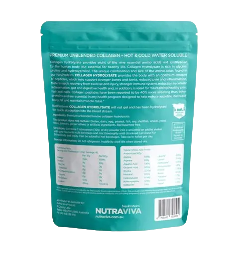 nutraviva collagen hydrolysate back of packet