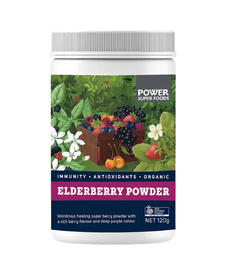 elderberry, elderberry powder, powersuper foods, elderberry powder australia, organic elderberry, elderberry immune support, front