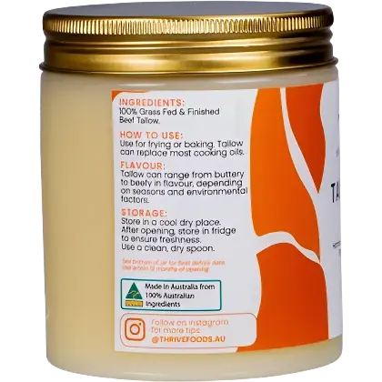grass fed and finished beef tallow, thrive tallow, australian