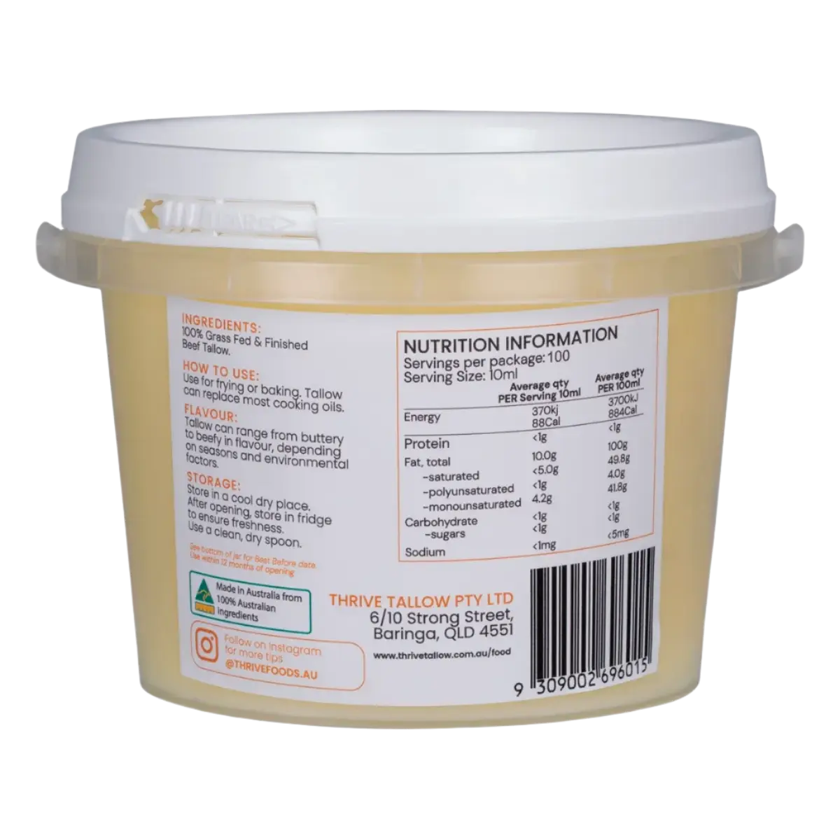 thrive tallow, grass fed and finished beef tallow, back