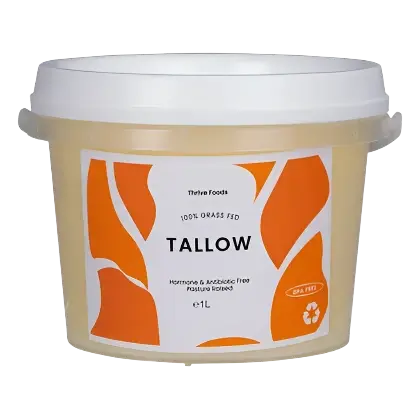 thrive tallow, grass fed and finished beef tallow, front